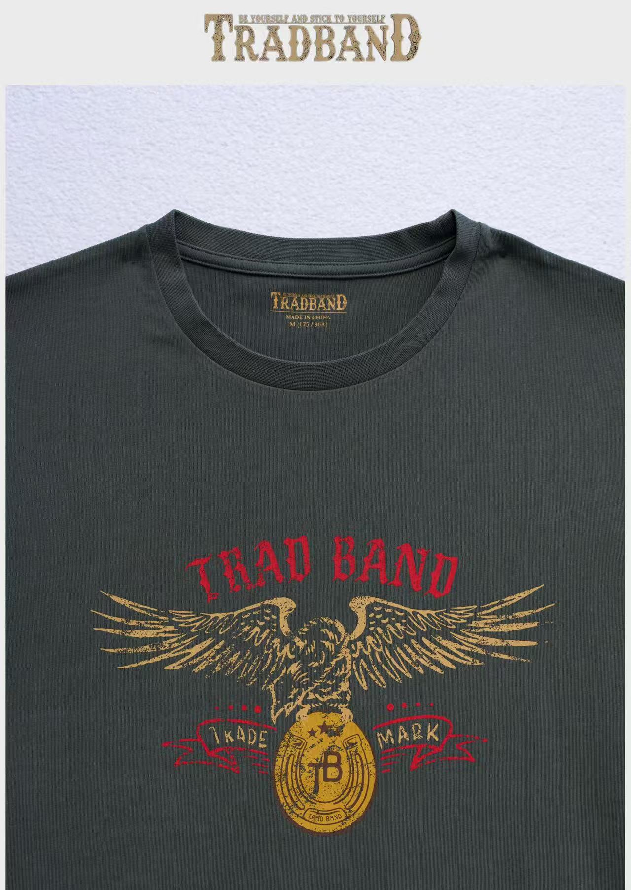TRAD BAND VINTAGE TEE Eagle Grab Gold Coin Double Color American Retro Men's Summer Round Neck Pure Cotton - Image 12