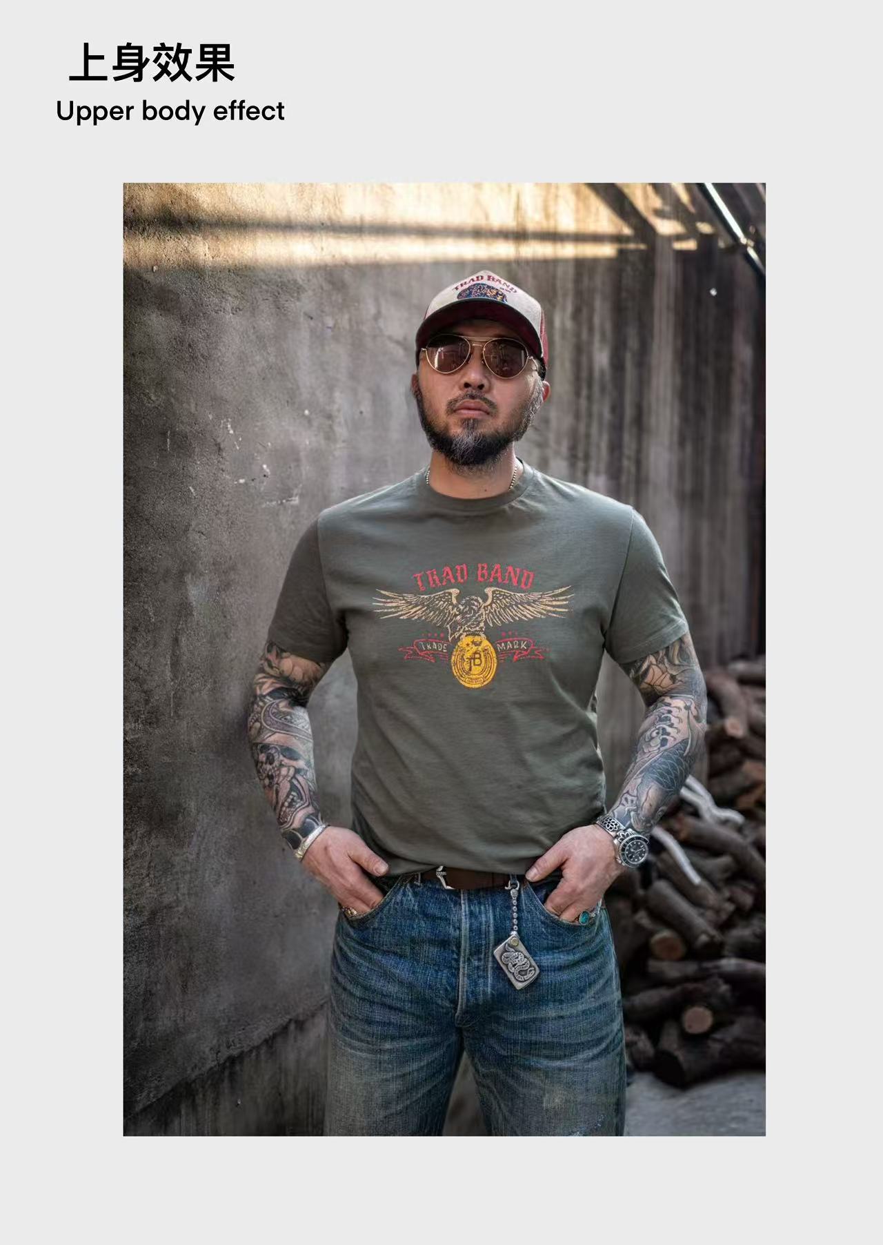 TRAD BAND VINTAGE TEE Eagle Grab Gold Coin Double Color American Retro Men's Summer Round Neck Pure Cotton - Image 10