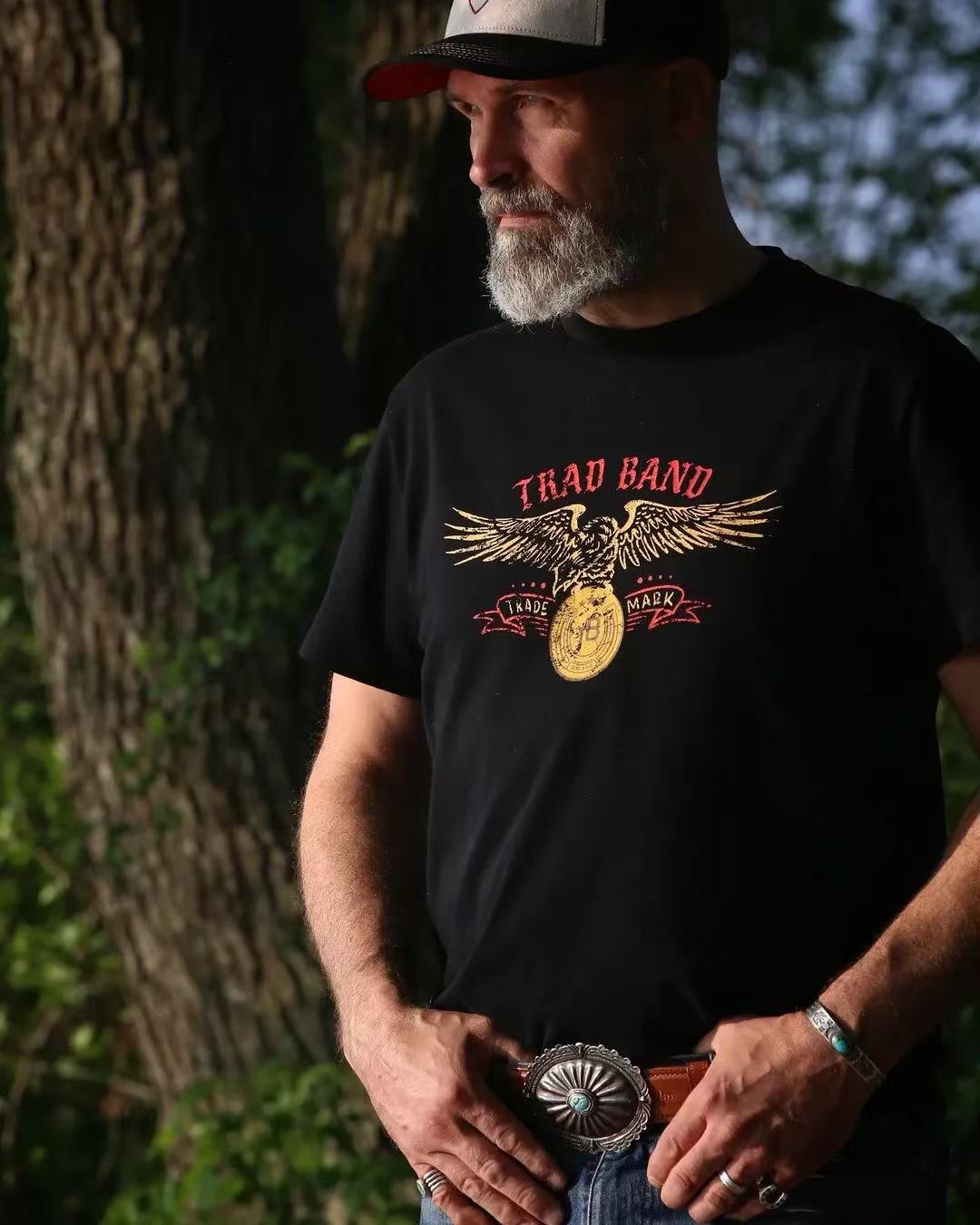 TRAD BAND VINTAGE TEE Eagle Grab Gold Coin Double Color American Retro Men's Summer Round Neck Pure Cotton - Image 5