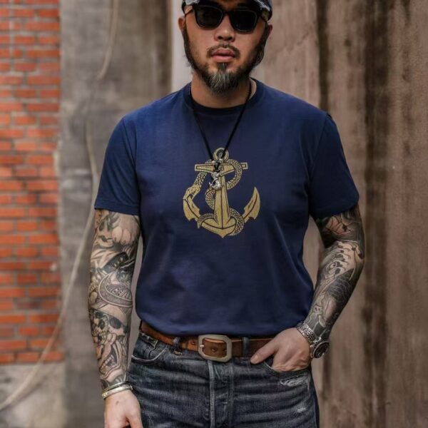 TRAD BAND VINTAGE TEE Golden Snake Sails American Retro Men's Summer Vintage Half Sleeve Round Neck