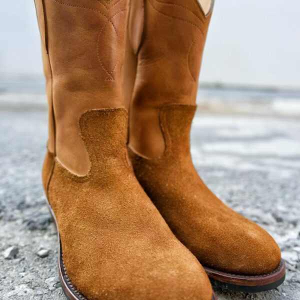 TRADBAND Western bull head stitched western boots,Brown fur and black fur