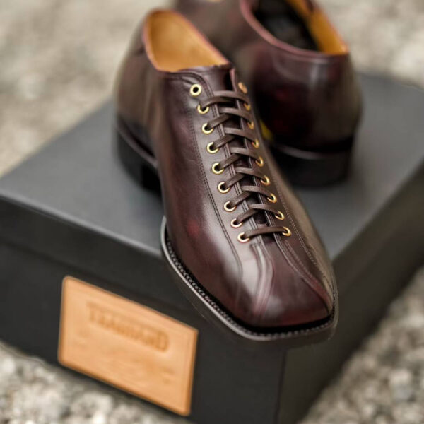 TRADBAND Maryam kangaroo leather low-top boxing boots, all black, burgundy, hand-rubbed brown