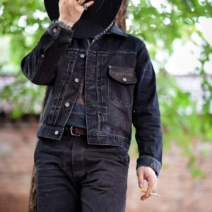 TRAD BAND 506 black denim and deerskin jacket