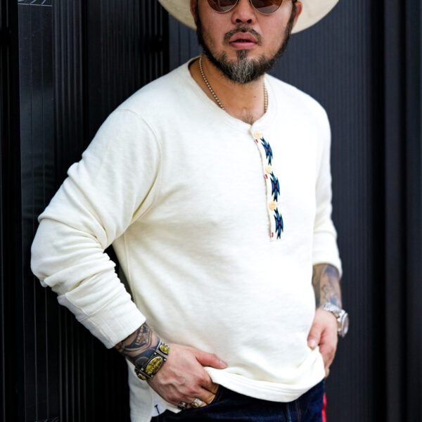 TRAD BAND Slub Southwestern Embroidered Henley Sweatshirt