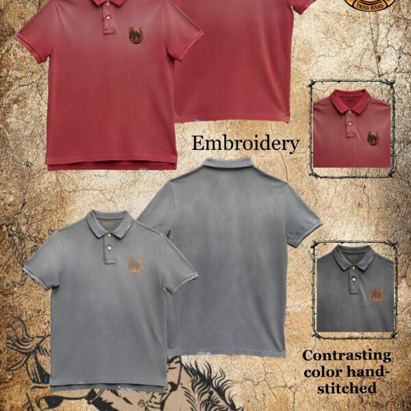 TRAD BAND26 new year of the horse limited embroidered short-sleeved Polo shirt, washed two-colour, hand needle grinding to make old