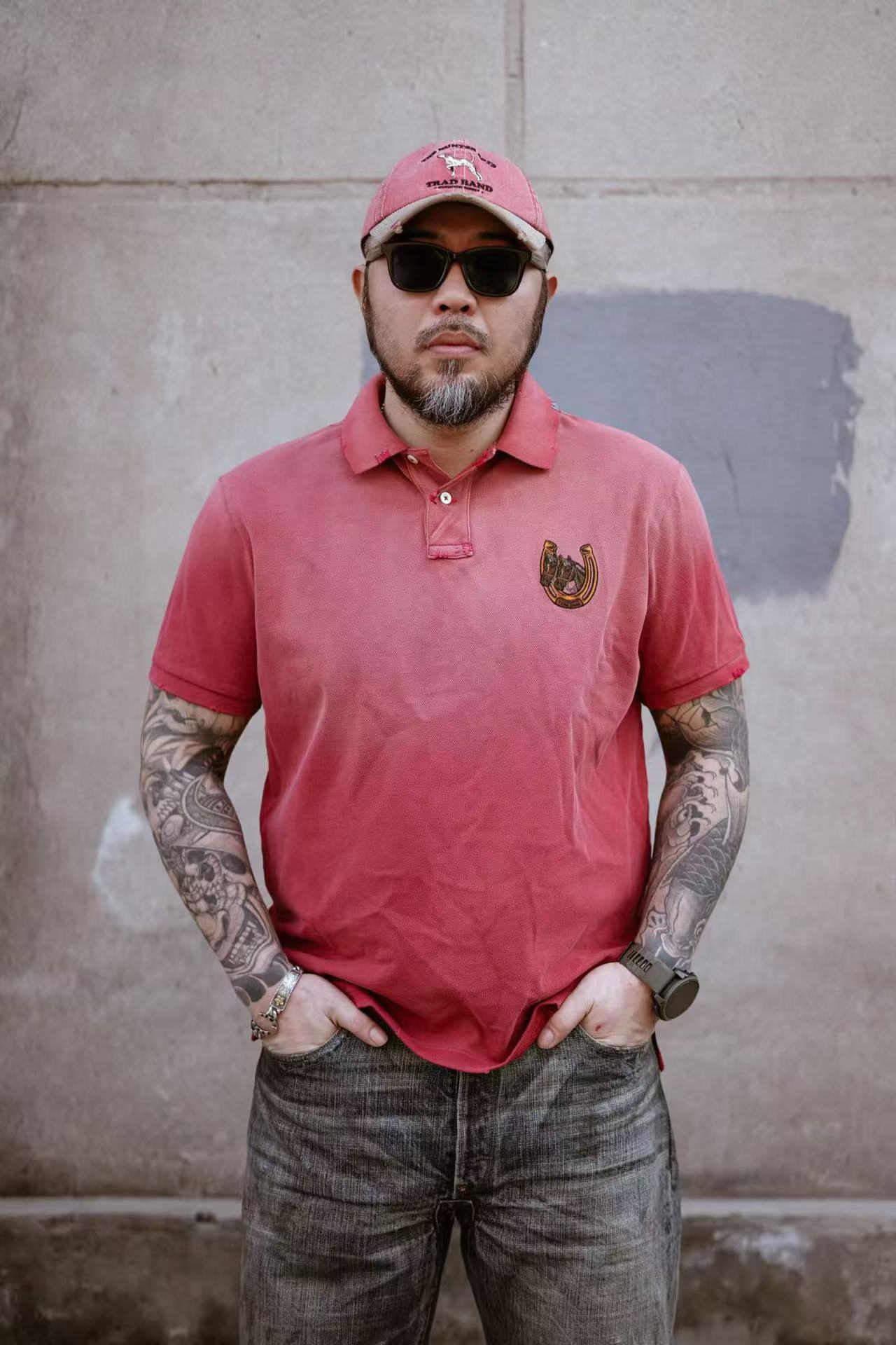 TRAD BAND26 new year of the horse limited embroidered short-sleeved Polo shirt, washed two-colour, hand needle grinding to make old - Image 8