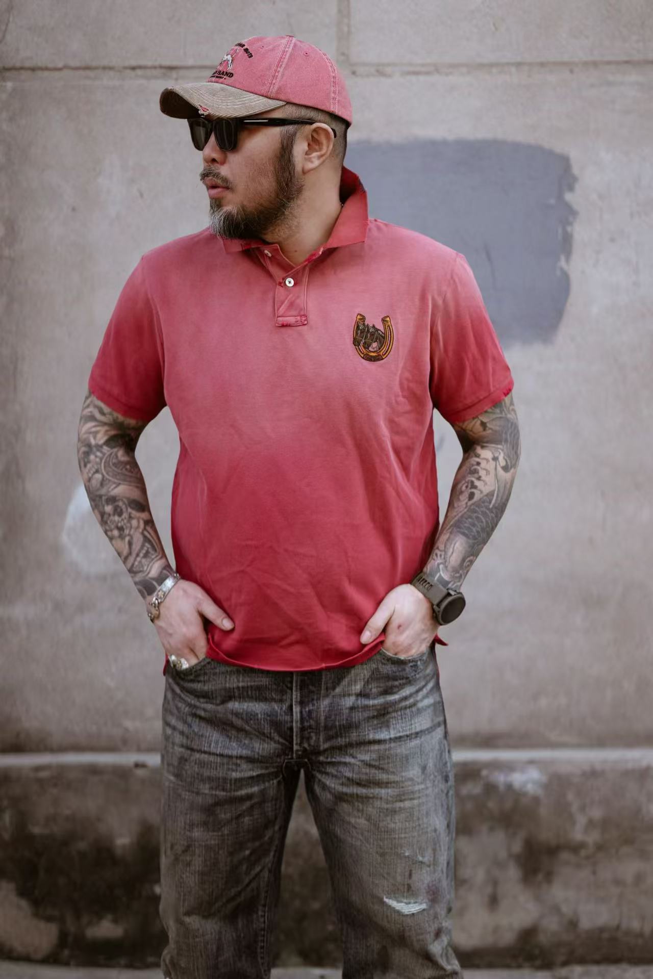 TRAD BAND26 new year of the horse limited embroidered short-sleeved Polo shirt, washed two-colour, hand needle grinding to make old - Image 9