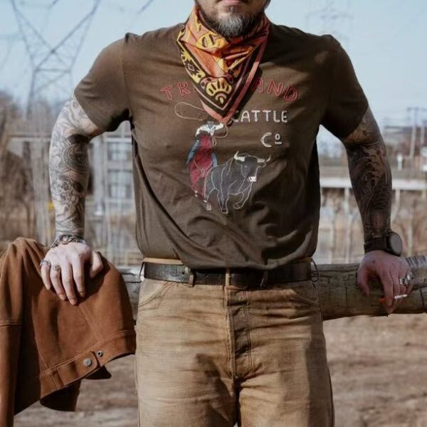 TRADBAND26 new T-shirt, cow set series: mud-dyed brown