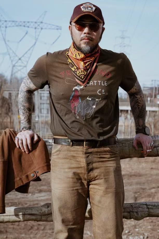 TRADBAND26 new T-shirt, cow set series: mud-dyed brown