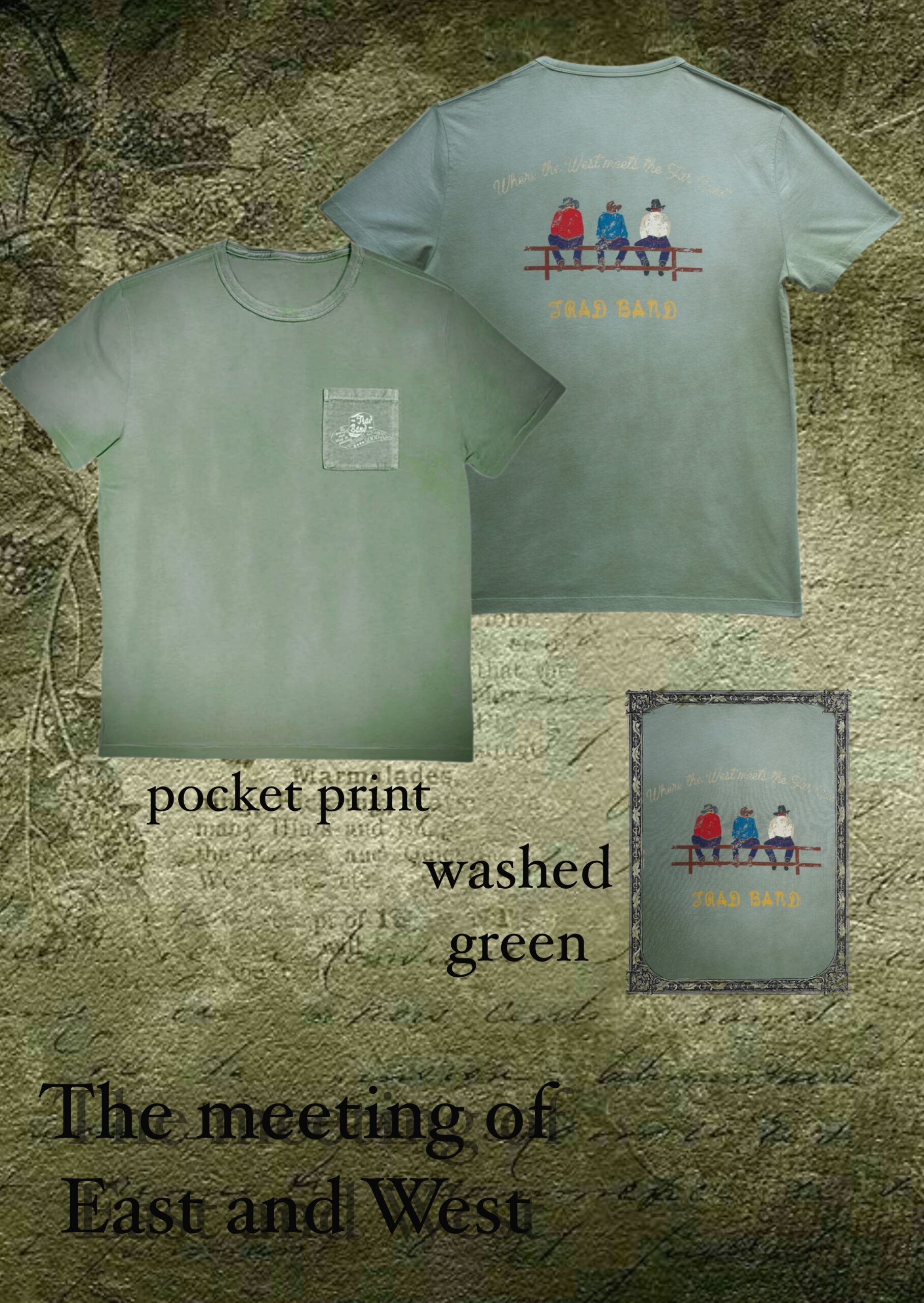 TRADBAND26 new T-shirt, the encounter of East and West: washed green