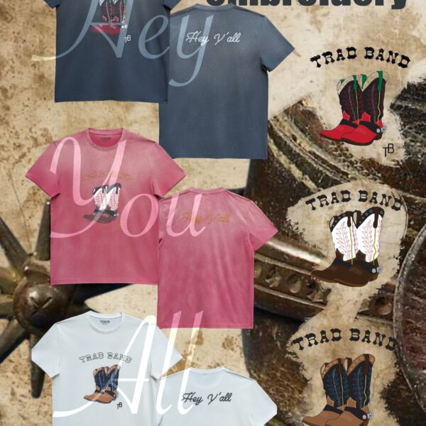 TRADBAND26 new T-shirt, embroidered denim boots series: washed red, washed black, washed white