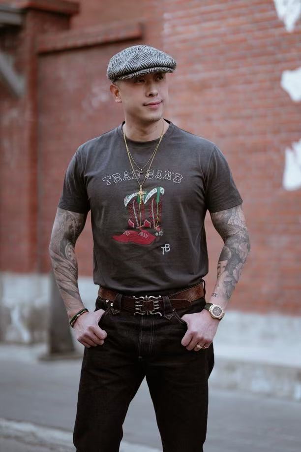 TRADBAND26 new T-shirt, embroidered denim boots series: washed red, washed black, washed white - Image 6