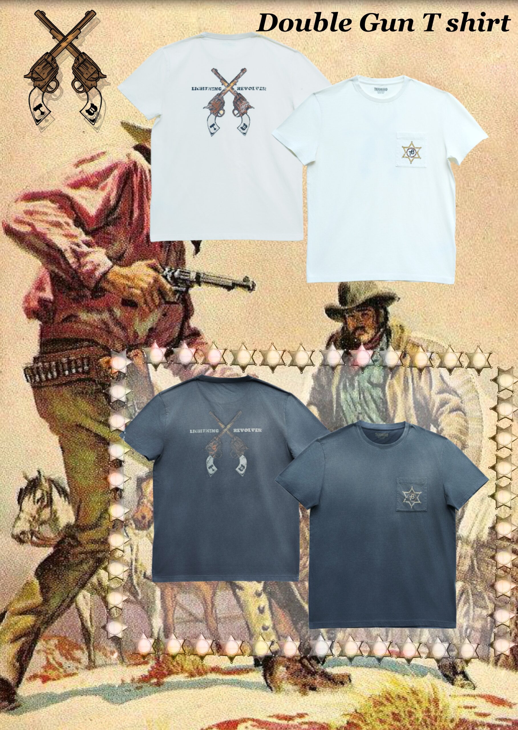 TRADBAND26 new T-shirt, double gun embroidery series: washed black, washed white